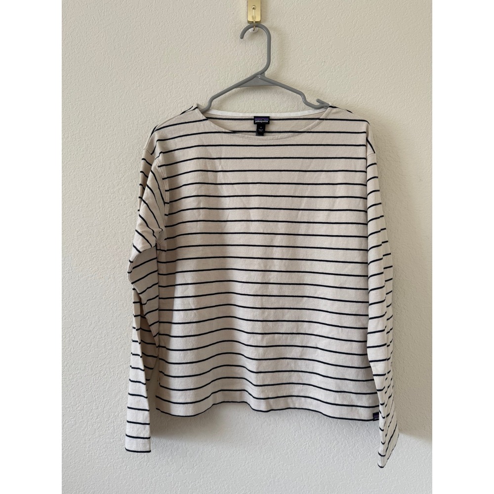 Patagonia Womens Mariner Long Sleeve Striped Top Cream Navy sailor Small
